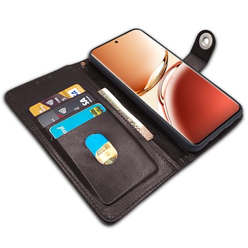 Image of Pikkme Flip Cover Leather Finish | Inside TPU with Card Pockets | Wallet Stand and Shock Proof | Complete Protection Button Flip Case for Oppo F27 Pro Plus 5G (Coffee)