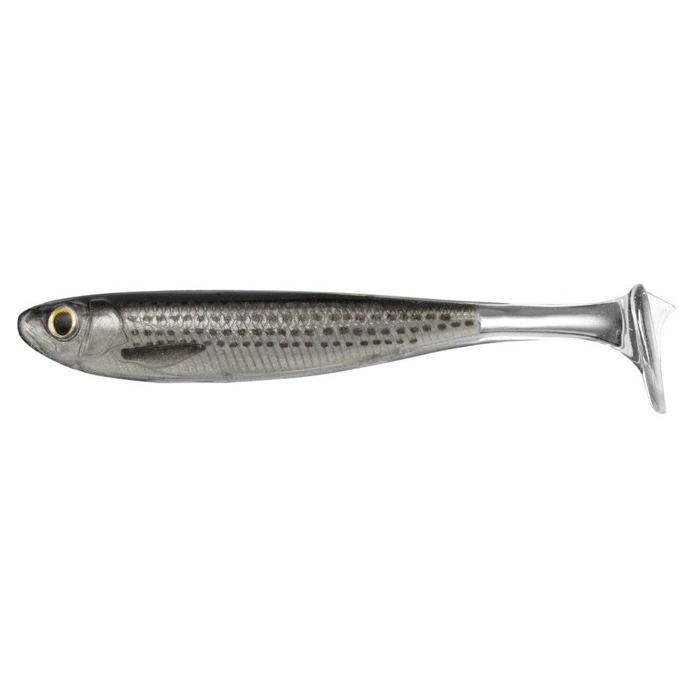 LiveTarget Slow-Roll Mullet Paddle Tail, Silver/Black, 4"