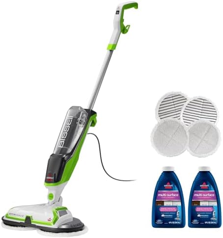 Bissell Spinwave Cord Powered Hard Floor Mop 2039C - Quiet Operation with On Demand Spray for Sealed Hard Floor Surfaces - Includes Trial Formula, A Set of Soft Pads and A Set of Scrub Pads