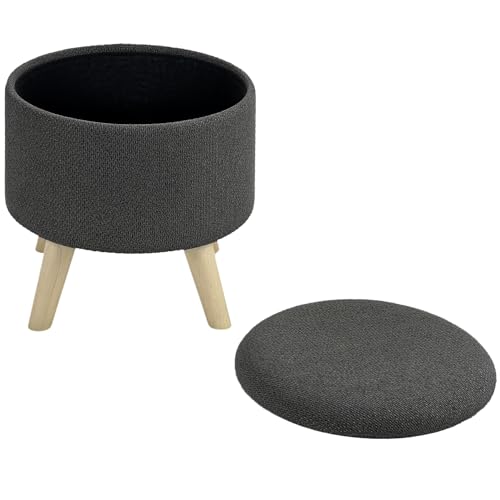 HOMCOM Rund sittsäck fotpall med förvaringslåda, träben, modern design, grå