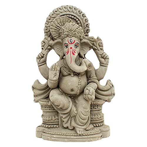 KSI Clay Eco Friendly Ganesha Idol, Ganpati Murti For Home Visarjan, Water Soluble Ganpati Idol (7.5 Inches, Pagdi Ganesh Without Paint, Fantasy, Brown)