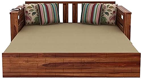 Image of Mamta Furniture Solid Sheesham Wooden 3 Seater Sofa Cum Bed with Storage for Living Room Furniture with Mattres - Natural Finish