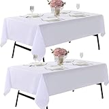 ZarzaaSik 2-Pack 60x102 inch White Table Cloths, Solid Stain and Wrinkle Resistant Oblong Tablecloth, Premium Plain Weave Polyester Fabric Rectangle Table Linen Covers for Hotel, Wedding