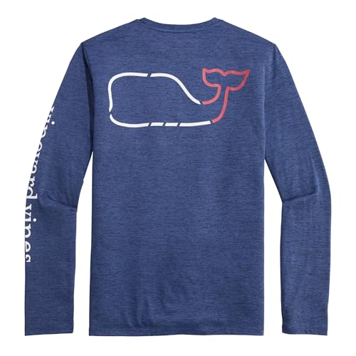 vineyard vines Men's On-The-go Whale Outline Long-Sleeve Harbor Performance Tee