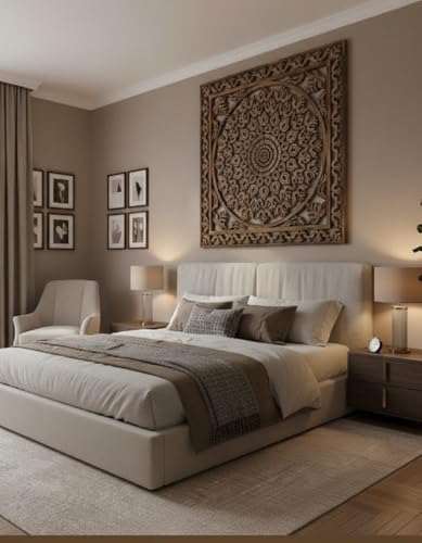 Image of Wall panel Floral MDF Wall Decoration Panel, Hanging Wood Carving Wall Decoration Panel for Living Room, Bedroom, Hallway, Office Wooden Wall Hanging Plaque, Wood Carving (Square Brown)