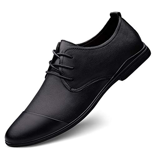 Dress Oxford for Men Lace Up Solid Color Round Toe Cap Toe Derby Shoes Low Top Block Heel Rubber Sole Slip Resistant Anti-Slip Wedding