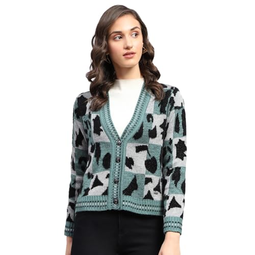 Image of Monte Carlo Womens Self Design V Neck Full Sleeve Cardigan (1243748VN)