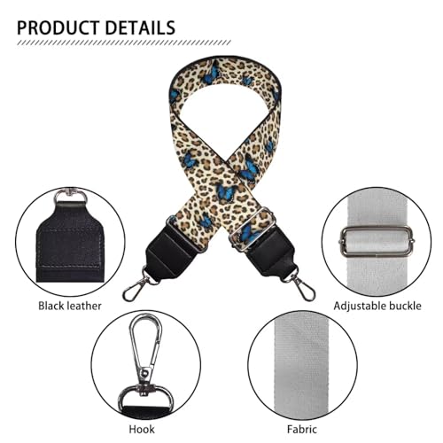 Image of Talayituse Butterfly Leopard Print Shoulder Strap Wide Purse Bag Strap Adjustable Replacement Belt Luggage Crossbody Shoulder Bag Strap for Women Girls
