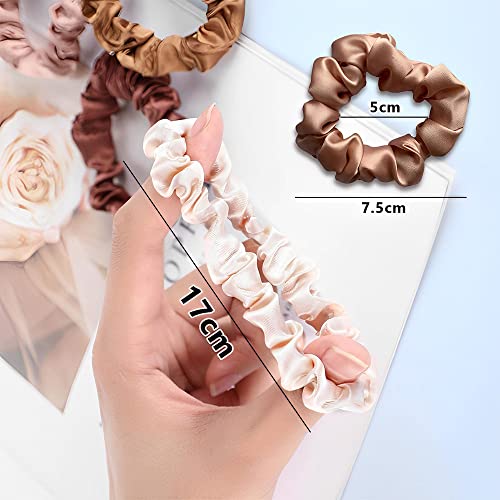 Image of SANNIDHI 5 Pcs Silk Satin Hair Scrunchies, Elastic Ponytail Bands, 5 Colors