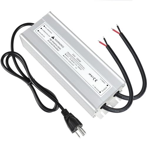 Image of LightingWill LED Driver 120 Watts Waterproof IP67 Power Supply Transformer, 90-265V AC to 24V DC Low Voltage Output, Adapter with 3-Prong Plug 3.3 Feet Cable for Outdoor Use, Computer Project