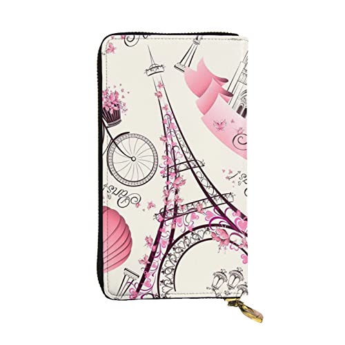 Portefeuille en cuir véritable pour homme et femme, motif tour de Paris romantique, fermeture éclair, grand sac de voyage pour téléphone portable Cover