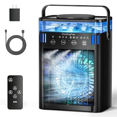 Portable Air Conditioner, Mini Air Conditioner Portable AC Unit with Remote, 3 Speeds & 3 Mist, 2-8H Timer & 7 Light, Evaporative Air Cooler Fan for Room Office Desk Home Dorm