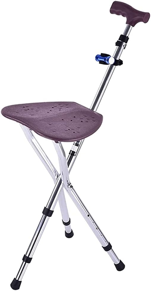 Aluminum Crutches with Seat Anti-Slip Adjustable Canes Stable Tripod Folding Walking Sticks for Adult Seniors/a