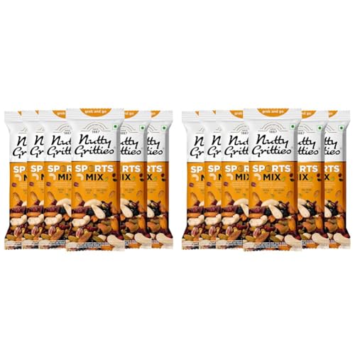 Image of Nutty Gritties Grab And Go Sports Mix | 240g (Each Pouch 40g, Pack of 12) - Roasted Almonds, Cashews, Pistachios, Dried Blueberries, Cranberries and Raisins