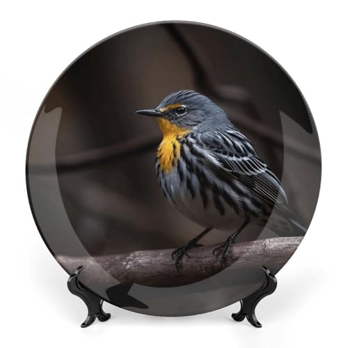 Plato decorativo Bird Sitting on Branch de porcelana 6 in miniatura 1