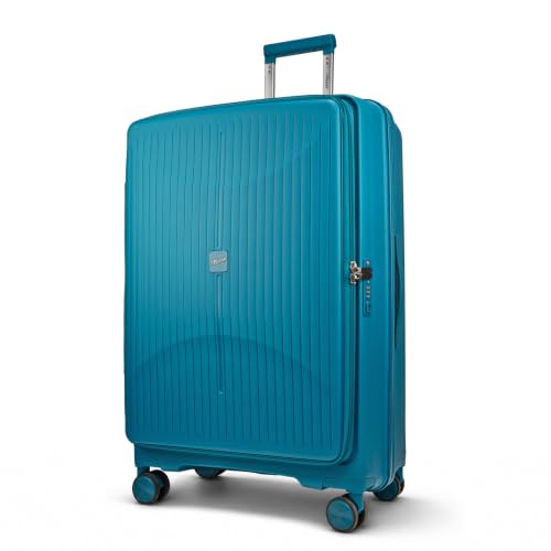 Image of F Gear Myton Cyan Blue Large Front Opening Hard Luggage | Lightweight Expandable Check-in Suitcase with 360 Spinner Silent 8-Wheels, Built-in TSA Lock, Anti-Theft Zipper & 3-Level Telescopic Trolley