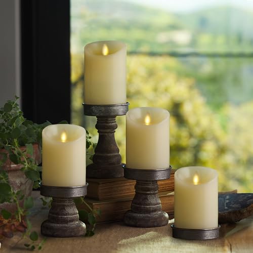 Image of Luminara - Flameless LED Battery Operated Flickering Pillar Candles - Ivory - Pack of 4-3x4.5 - Realistic Moving Flame Real Wax Indoor /Outdoor Decor