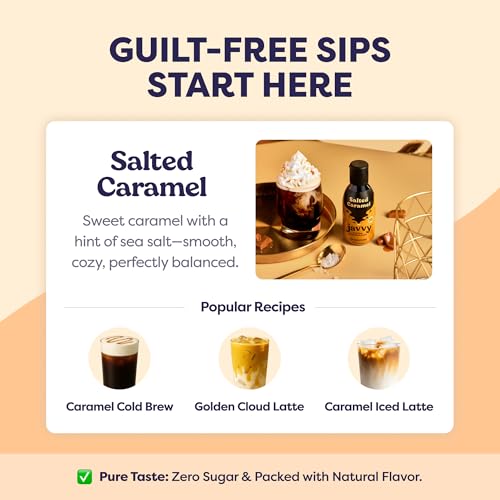 Image of Javvy Cold Brew Coffee Concentrate Instant Coffee, Salted Caramel | 100% Real Coffee, 0g Sugar, No Artificial Flavors, 60-80mg Caffeine per Serving, Gluten Free, Makes Hot or Iced Coffee