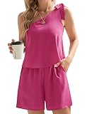 KTILG Pink Romper for Women Sleeveless One Shoulder Short Pant Jumpsuits Loose Casual Vacation Outfi