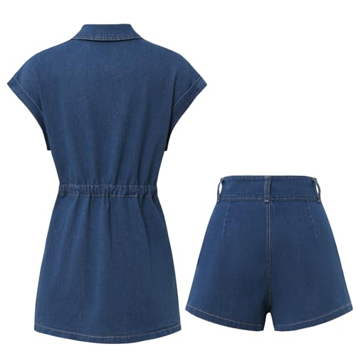 Women's Cap Sleeve Summer Denim Vest 2-piece V-neck Vest And High-Waisted Shorts Set (Standard, blue, medium)2