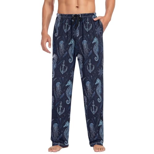 ALAZA Seahorses Jellyfishes Anchor Men’s Pajama Pants Soft Long Sleep Pants Lounge Pajama Bottoms with Pockets3