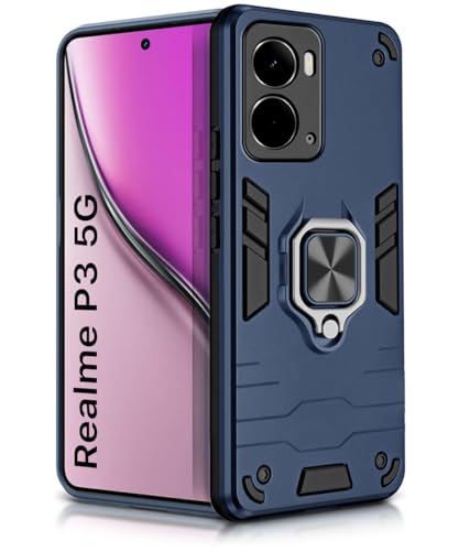 Image of WOW IMAGINE Shock Proof Back Case Mobile Cover for Realme P3 5G | Back Cover Case (Tough Armor | Hybrid PC + TPU | Ring Holder & in-Built Kickstand | Blue)