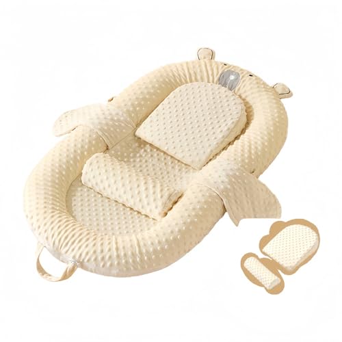 MORLU ベビーベッド 、 折りたたみ式 ベッドイン添い寝 、 新生児バイオニックを傾ける、 携帯型 、 正反面使用可 、吐き戻し防止のクッション付 (ミッキーベア【AB面スージング+スロープマット+クールマット】)