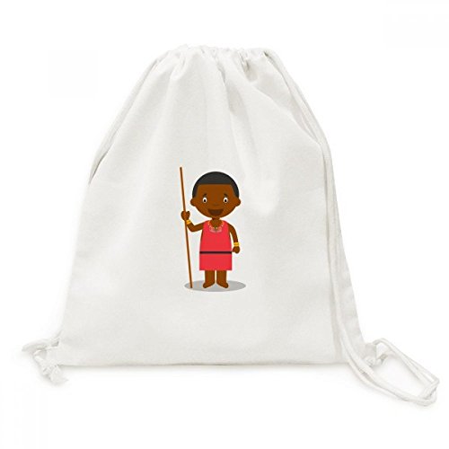 Sac cordon voyage Kenya Cartoon Noir Sauvage en toile imprimée