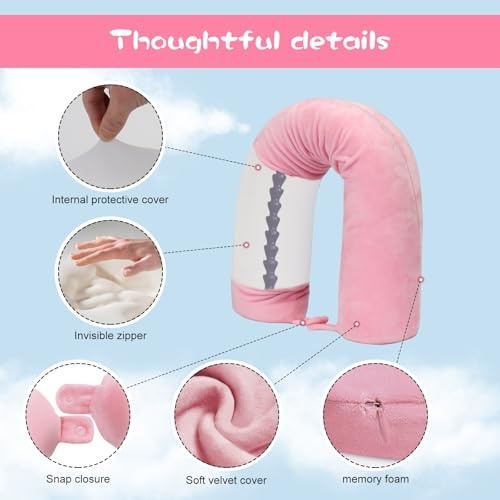 Travel neck pillow Twist, Travel Cushion for Airplane, Flight Pillows for Long Haul Flights, Memory Foam Neck Support for adults, accessories (pink)
