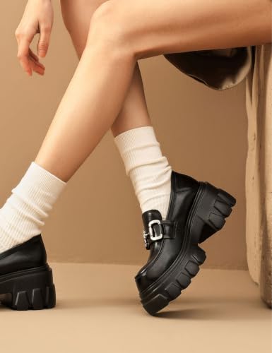 Image of BEAU TODAY Loafers for Women Dressy Leather Chunky Plaform Shoes | Genuine leather, breathable, Non-slip, thick sole business casual shoes