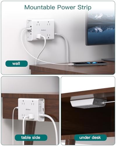 Addtam Power Bars with Surge Protector, 5FT Flat Extension Cord with Multiple Outlets, Power Strip with 4 USB Ports (2 USB C), 4 Wide Outlets Charging Station for Home Office Dorm Room Essentials — view 6