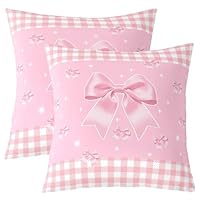 Onperpoe 4 stuks decoratieve kussenhoezen voor meisjeskamer, roze, 45 x 45 cm, bloemig, gepunteerd, chevron, hart en strik in aquarel-look, voor binnen, kamerdecoratie, cadeaus, meisjeskamer, cadeau