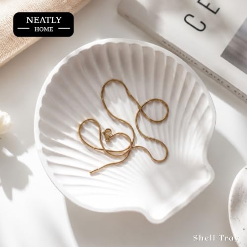 Image of Aesthetic Handmade Medium Shell Tray Handmade | Jewelry Organizer | Vanity Tray for Women | Minimalist Home Decor, Candle Holder & Multipurpose - (14 x 14 cm)