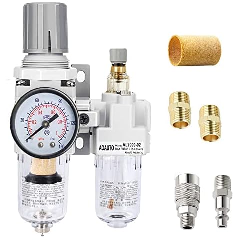 1/4" NPT Compressed Air Filter Regulator Lubricator Combo Pneumatic Air Dryer for Compressor,Water/Oil Trap Separator with Gauge(0-150 psi) Cover