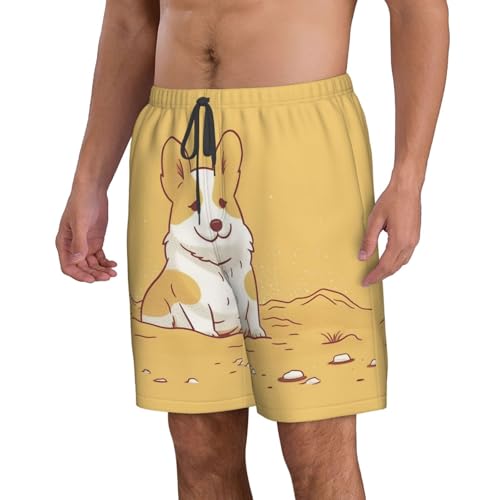 Men's Swim Trunks Corgi Dog in The Sand Quick Dry Board Shorts Mens Bathing Suit Beach Swimwear with Pockets4