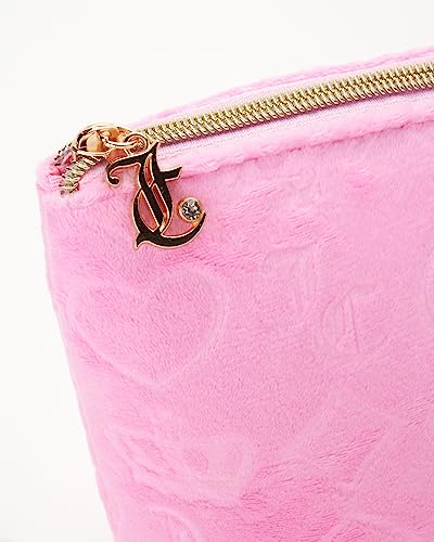 Juicy Couture Pink Makeup Bag Cosmetics Organizer Travel Essentials Zip Top Wedge Velour Heart Crown4
