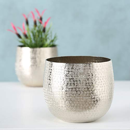 Whw Whole House Worlds Crosby Street Bucket Style Cache-Pot Planters, Set Of 2, Polished Silver Aluminum, 7.75 And 6.25 Diameter #TOP1