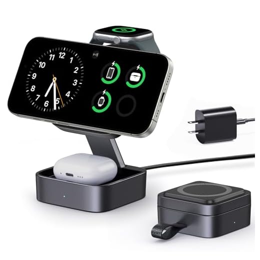 3 in 1 Wireless Charging Station for Apple Devices, Magnetic Foldable Travel Fast Charger Stand Compatible with MagSafe for iPhone 18/Air/17/16/15/14/13/12 Series, Apple Watch & AirPods Pro/4/3/2