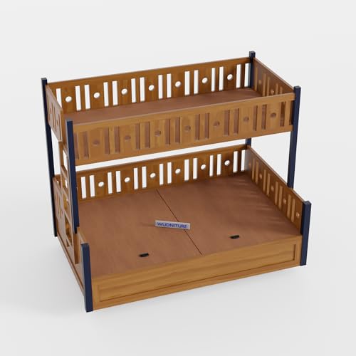 Image of Wudniture Solid Sheesham Wood Bunk Bed for Kids and Adults with Storage 6x4 feet Lower Bed and 6x3 feet Upper Bed (Brown and Blue)