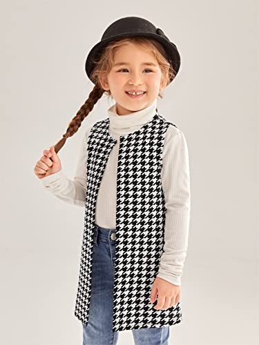 Wdirara Girl's Houndstooth Print Open Front Sleeveless Lightweight Vest Jacket Coats Black And White 5Y #TOP2