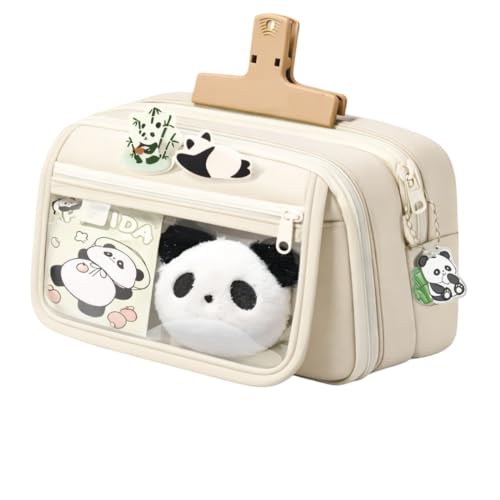 Image of Panda Pencil Case,Cute Design Large Capacity with Transparent Window, Includes Panda Doll and Stickers (Cream Yellow)