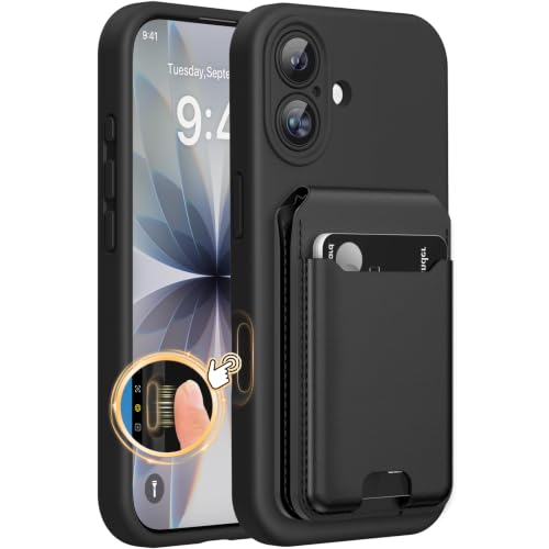 Image of Miracase Magnetic for iPhone 17 Case & Stand Wallet, Compatible with MagSafe, Integrated Silicone Camera Control Cover, Magnetic Force 3000Gs,5-Card Holder,Black+Black