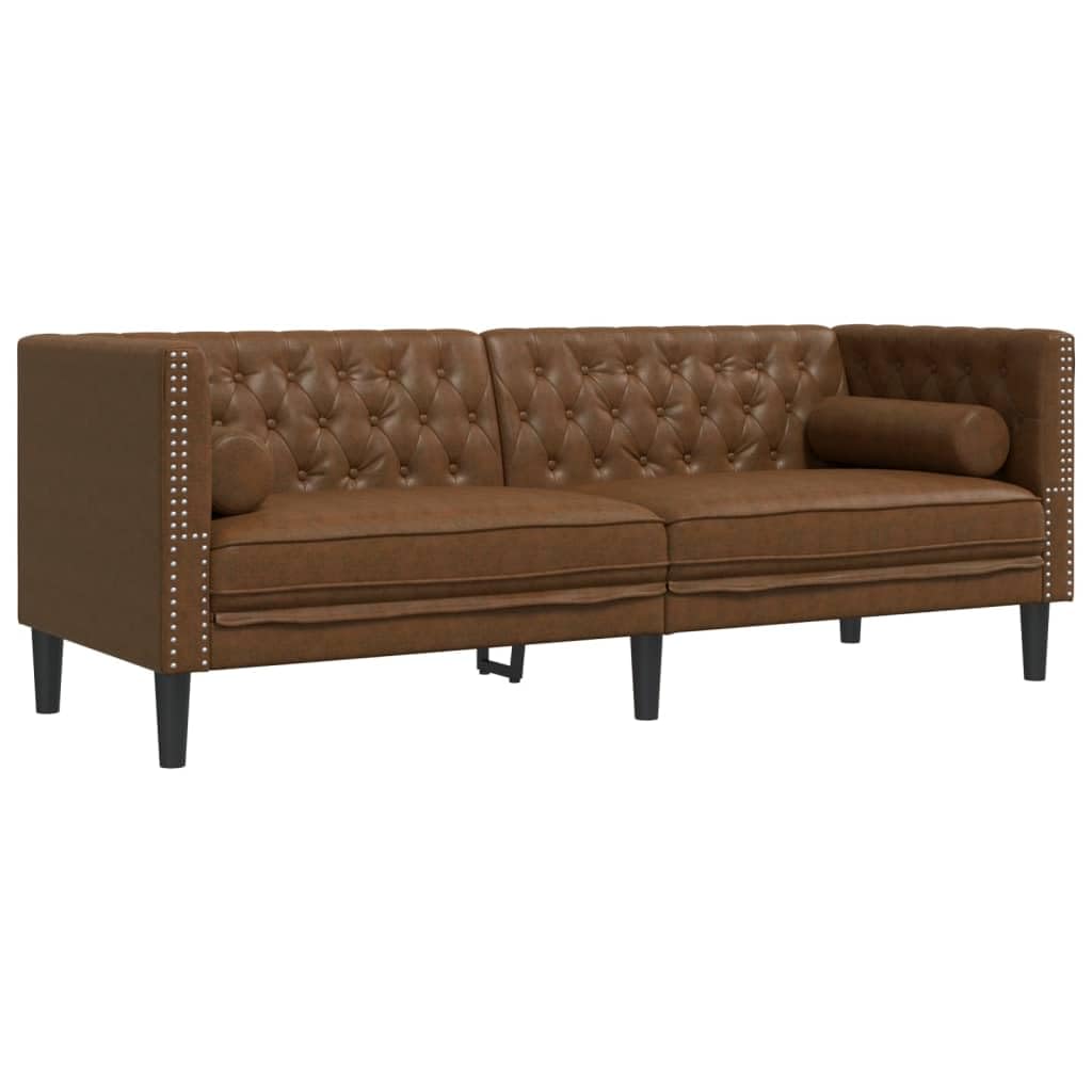 Set di 3 divani Chesterfield in similpelle scamosciata marrone, per soggiorno e camera degli ospiti, mobili imbottiti con vano portaoggetti, comodo set di seduta, ideale per rilassarsi