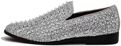 Image of SPK70 Men's Vintage Spike Dress Loafers Slip On Fashion Shoes Classic Tuxedo Dress Shoes