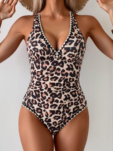 Image of B2prity One Piece Swimsuit for Women Tummy Control Ruched Bathing Suit Push Up Tie Back Swimwear Shell Stitched