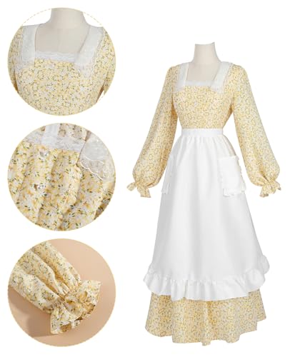 Image of NSPSTT Women Girls American Pioneer Colonial Dress Prairie Costume