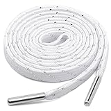YFINE Sneakers Flat Shoe Laces: 47 inch White Silver + Silver Tips Athletic Shoelaces With Metal Tips - 2 Pair