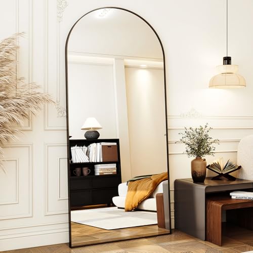 30x71 Arched Full Length Mirror Floor Mirrors with Aluminum Alloy Frame Free-Standing Wall Mounted Floor Mirrors or Large Dressing Mirror, Black Mirror Full Length