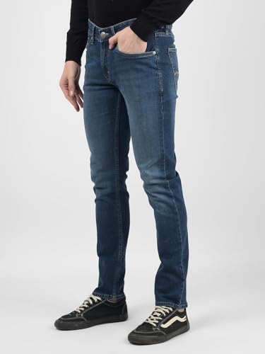 Image of Numero Uno Men's Blue Low Rise Skinny Fit Sustainable and Stretchable Jeans