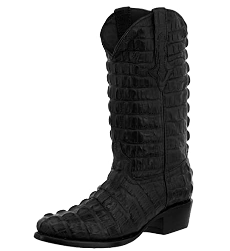 Mens Black Cowboy Western Boots Full Crocodile Tail Print Round Toe